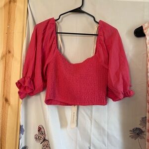 BCBGeneration Vibrant Pink Smocked Blouse